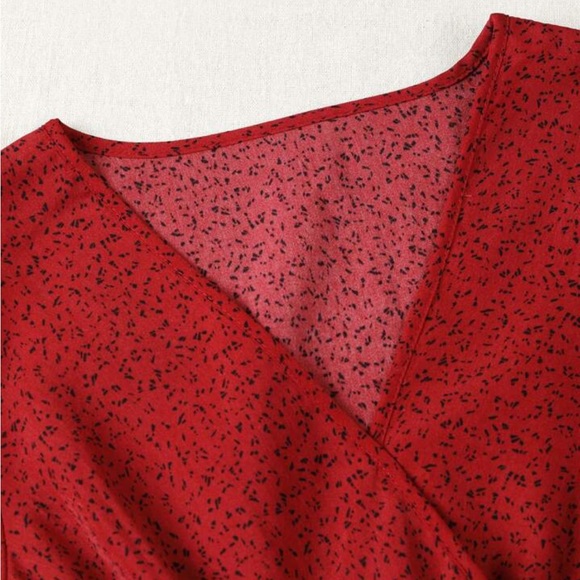 Ruffle Hem Peplum Blouse in Red - Picture 3 of 8